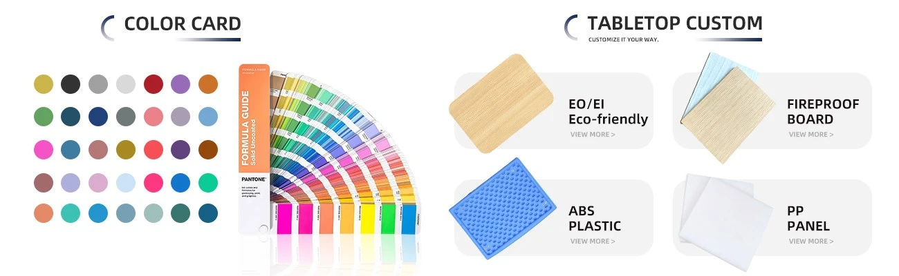 Custom color options and tabletop materials including eco-friendly board, fireproof board, ABS plastic, and PP panel Custom color options and tabletop materials including eco-friendly board, fireproof board, ABS plastic, and PP panel