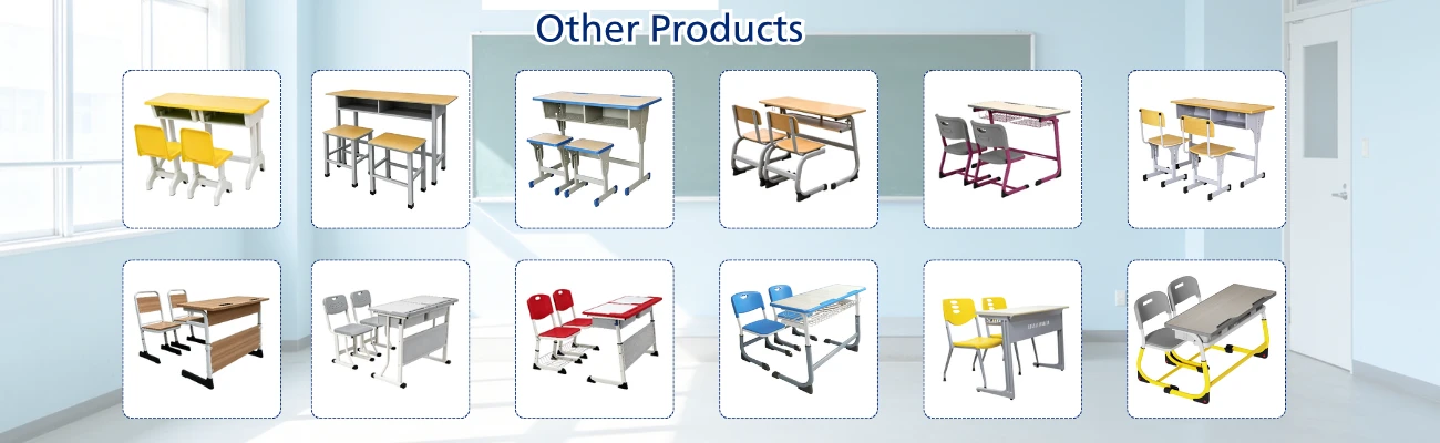 Various multi person desks and chairs in different classroom styles, colors, and frame configurations for schools and educational projects Various multi person desks and chairs in different classroom styles, colors, and frame configurations for schools and educational projects